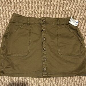 Garage Khaki Button-Front Mini Skirt